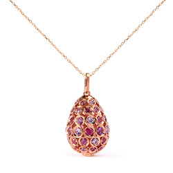 10K Rose Gold Plated .925 Sterling Silver Rainbow Colored Gemstone Egg Shaped Drop Pendant Necklace - 18 inch