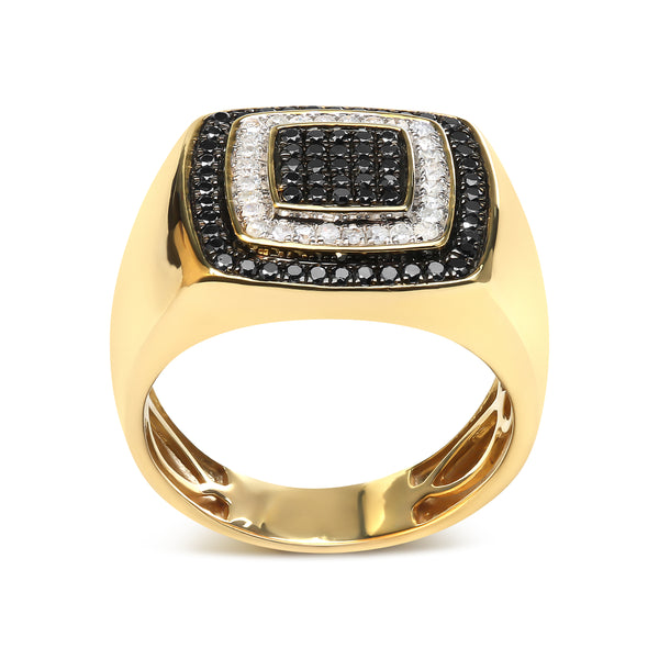 Men's 10K Yellow Gold 3/4 Cttw White and Black Treated Diamond Ring Band (Black / I-J Color, I2-I3 Clarity) - Size 10