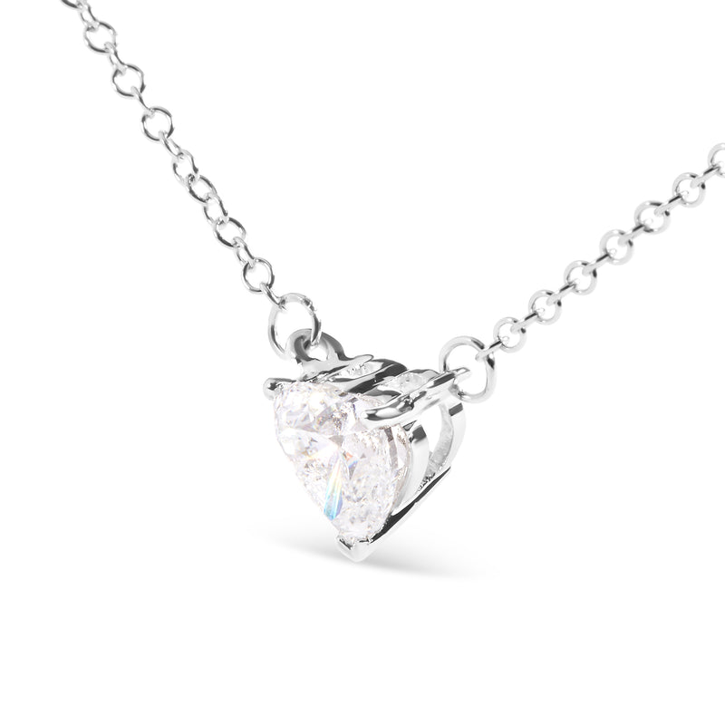 14K White Gold 1.0 Cttw Lab Grown Diamond Heart Shape Solitaire Pendant Necklace (F-G Color, VS1-VS2 Clarity)