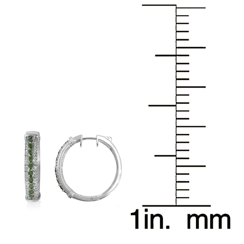 Sterling Silver with 1.00 CTTW Genuine Green Diamond Hoop Earring