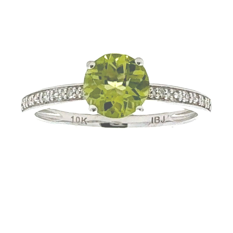 Natural .91ct Peridot Diamond Ring 10KT White Gold