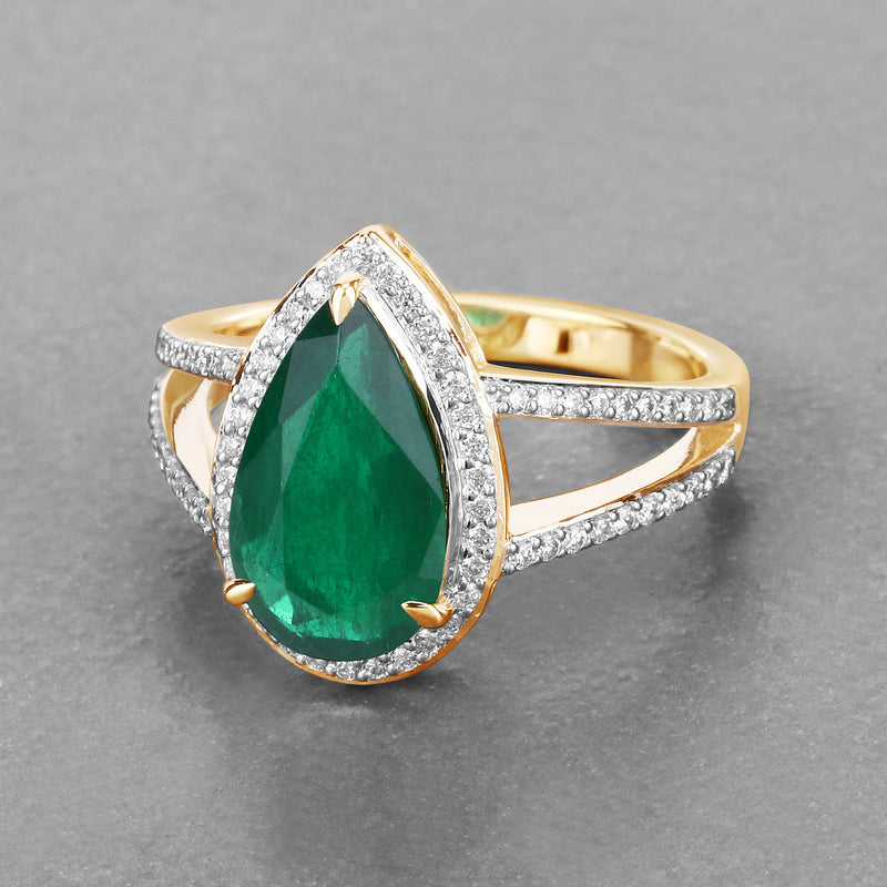 IGI Certified 3.09 Carat Genuine Zambian Emerald and White Diamond 14K Yellow Gold Ring