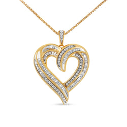 .925 Sterling Silver 3/4 Cttw Round and Baguette-Cut Diamond Open Heart 18" Pendant Necklace (I-J Color, I2-I3 Clarity)