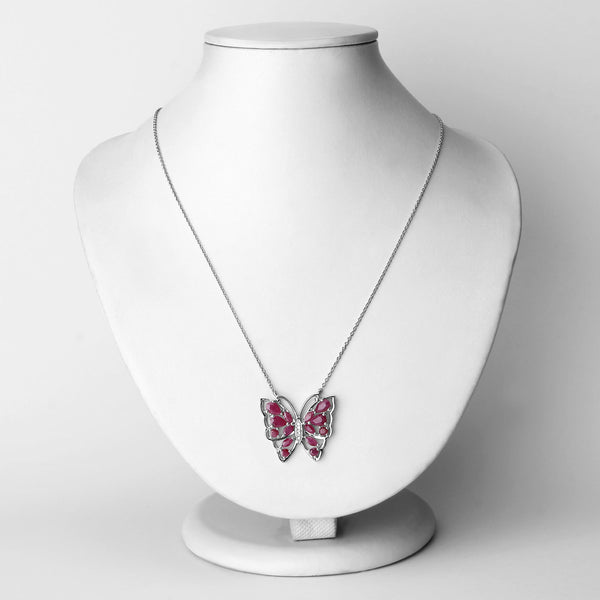 2.88 Carat Genuine Ruby and White Zircon .925 Sterling Silver Necklace