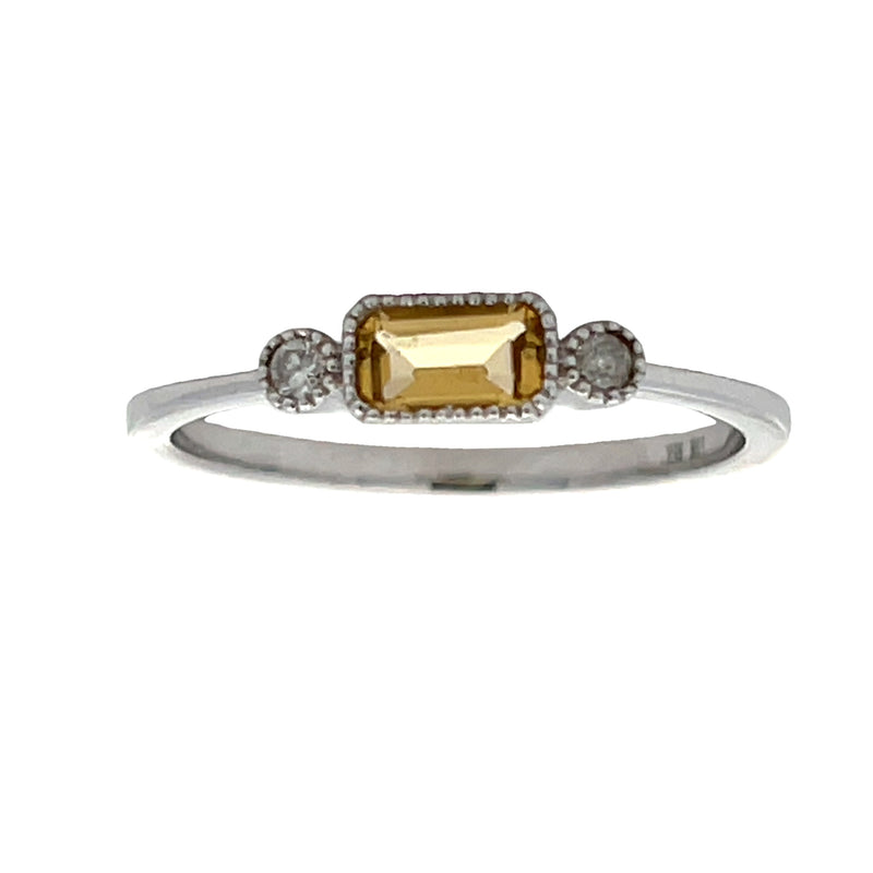 Natural .02ct Citrine Diamond Ring 10KT White Gold