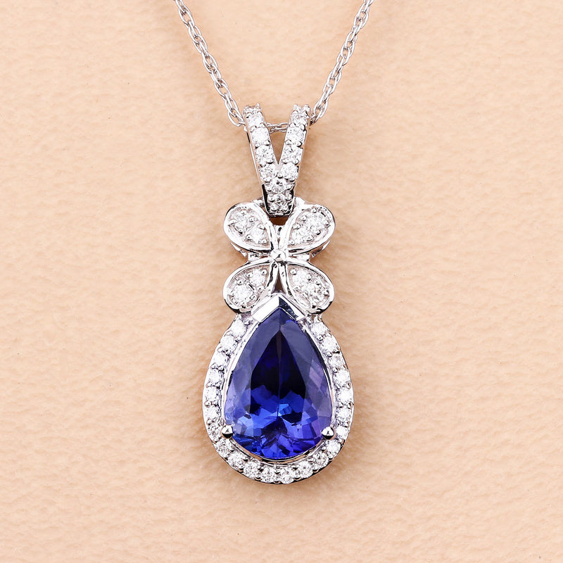 1.83 Carat Genuine Tanzanite and White Diamond 14K White Gold Pendant