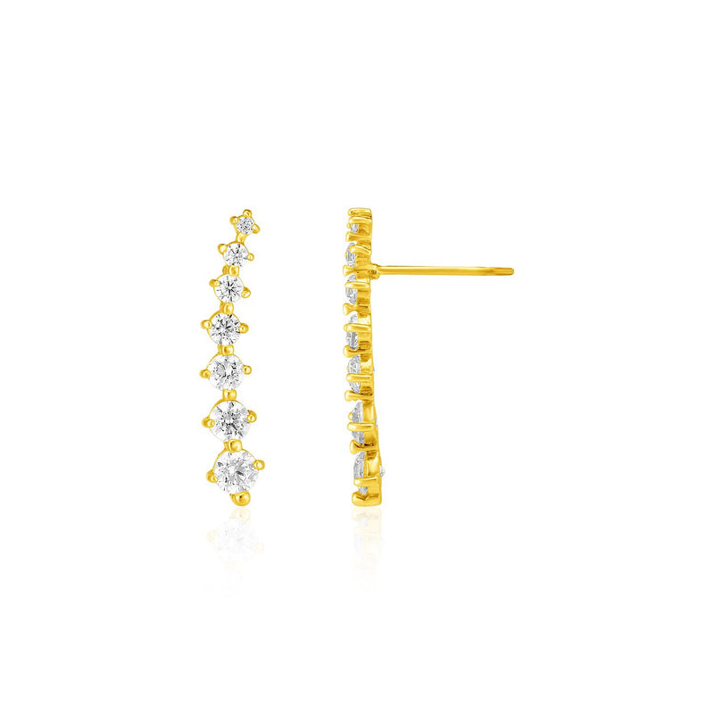 14k Yellow Gold Climber Post Earrings with Cubic Zirconias