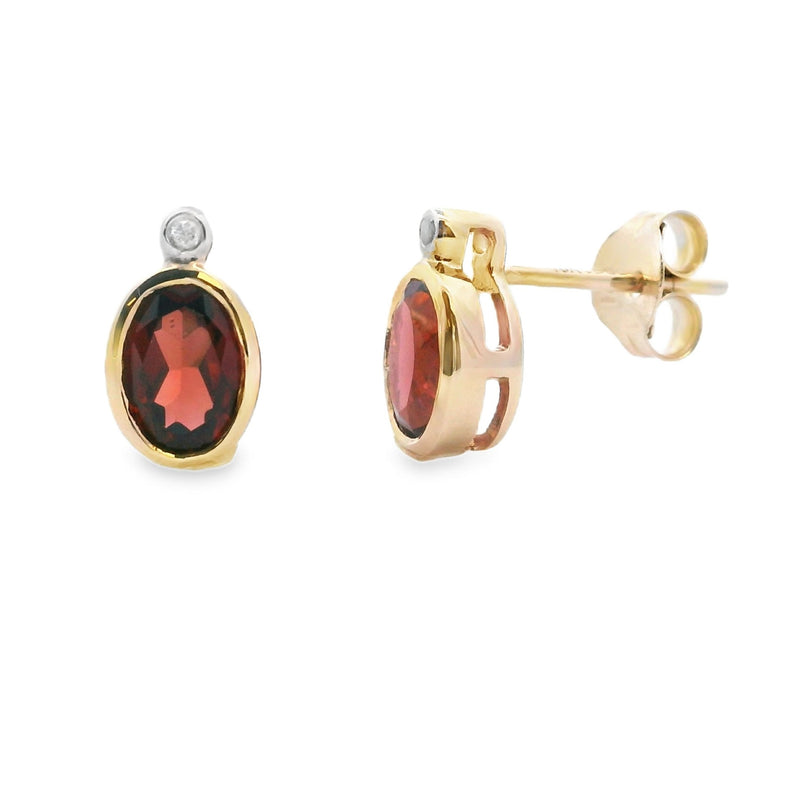 1.07ct Garnet Diamond Stud Earrings 10KT Yellow Gold