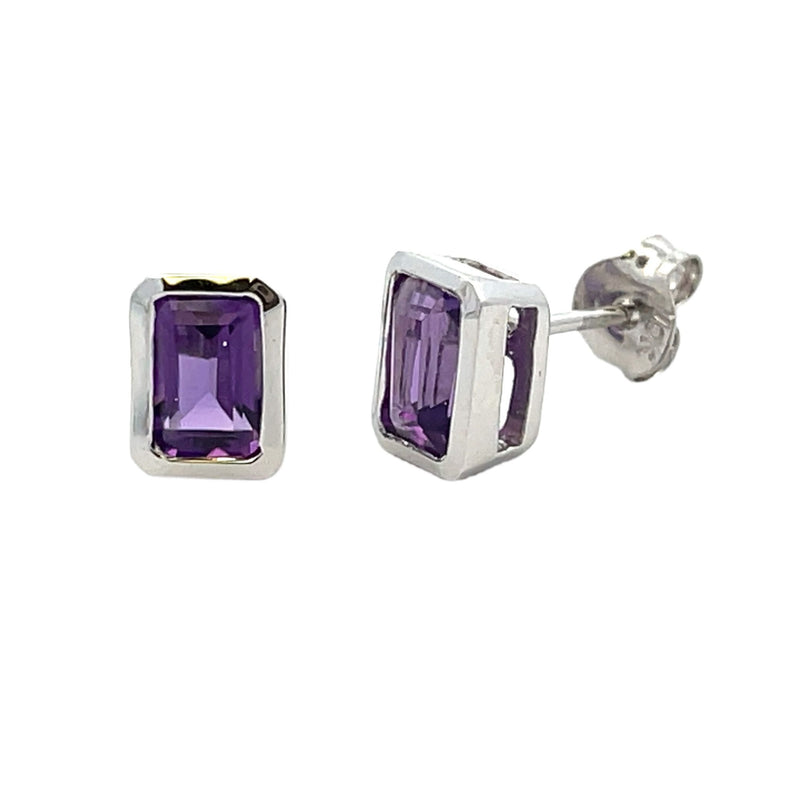 Natural .98ct Amethyst Stud Earrings 10KT White Gold