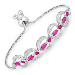 1.65 Carat Genuine Ruby and White Diamond .925 Sterling Silver Bracelet