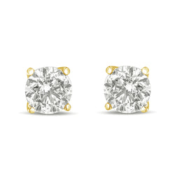 14K Yellow Gold 1.0 Cttw Round Brilliant Cut Lab Grown White Diamond 4-Prong Classic Solitaire Stud Earrings (G-H Color, VVS2-VS1 Clarity)