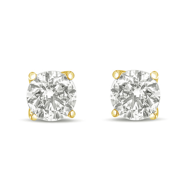 14K Yellow Gold 1.0 Cttw Round Brilliant Cut Lab Grown White Diamond 4-Prong Classic Solitaire Stud Earrings (G-H Color, VVS2-VS1 Clarity)