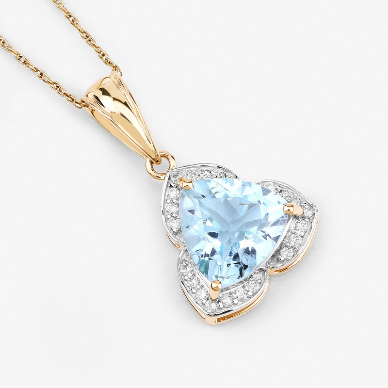 2.39 Carat Genuine Aquamarine and White Diamond 14K Yellow Gold Pendant