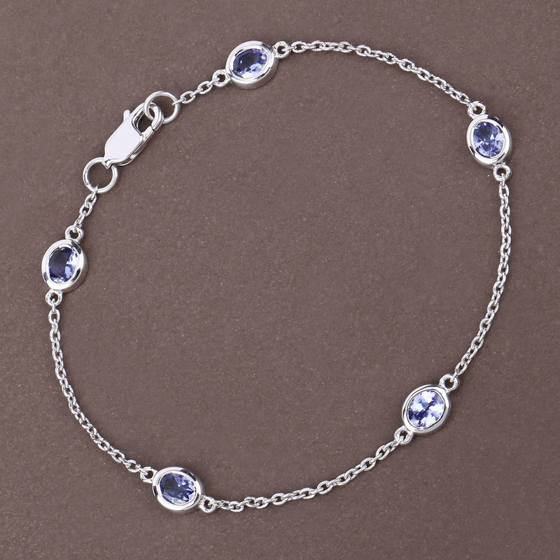 1.65 Carat Genuine Tanzanite .925 Sterling Silver Bracelet