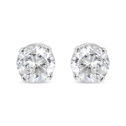 14K White Gold 1.0 Cttw 4-Prong Set Brilliant Round-Cut Solitaire Lab Grown Diamond Push Back Stud Earrings (E-F Color, VVS2-VS1 Clarity)