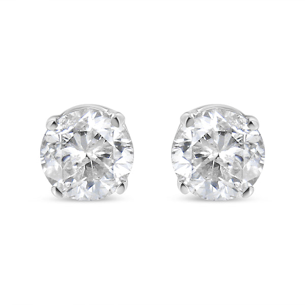 14K White Gold 1.0 Cttw 4-Prong Set Brilliant Round-Cut Solitaire Lab Grown Diamond Push Back Stud Earrings (E-F Color, VVS2-VS1 Clarity)