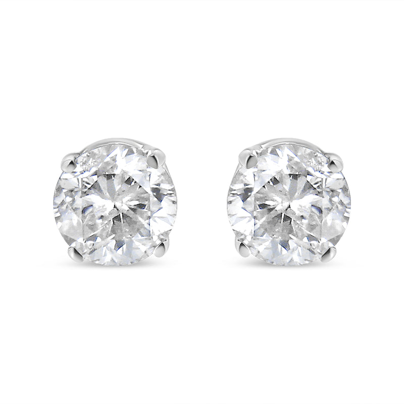 14K White Gold 1.0 Cttw 4-Prong Set Brilliant Round-Cut Solitaire Lab Grown Diamond Push Back Stud Earrings (E-F Color, VVS2-VS1 Clarity)