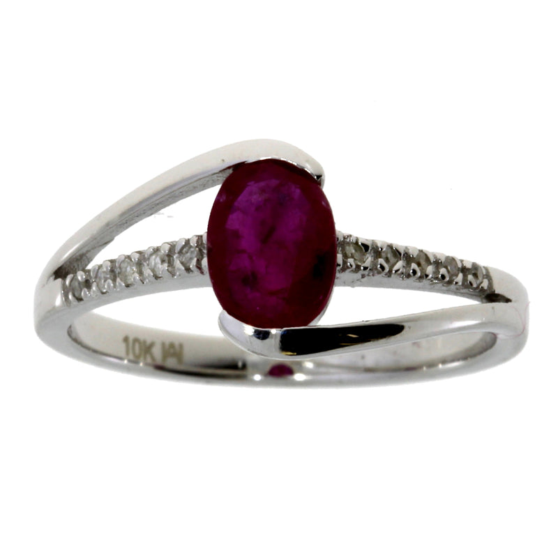 Genuine 1.04ct Ruby Diamond Ring 10KT White Gold