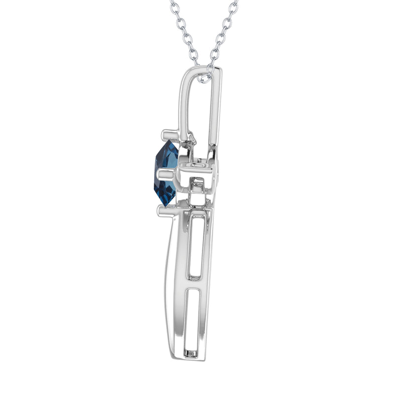 V3 Jewelry Cross Solitaire Pendant 925 Sterling Silver with Round 1.0ct Natural London Blue Topaz for Women's