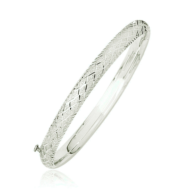 14k White Gold Diamond Carved Bangle (6.0 mm)