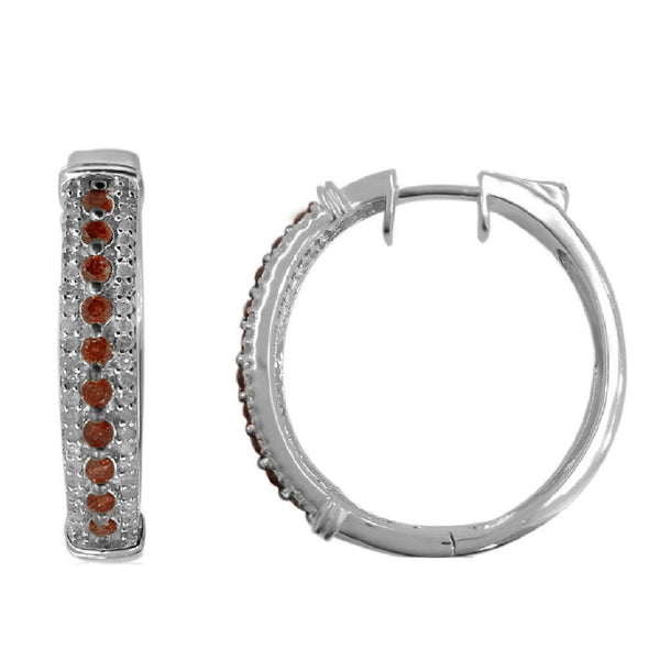 Sterling Silver with 1.00 CTTW Genuine Red Diamond Hoop Earring