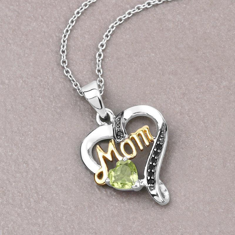 0.49 Carat Genuine Peridot and Black Spinel .925 Sterling Silver Pendant