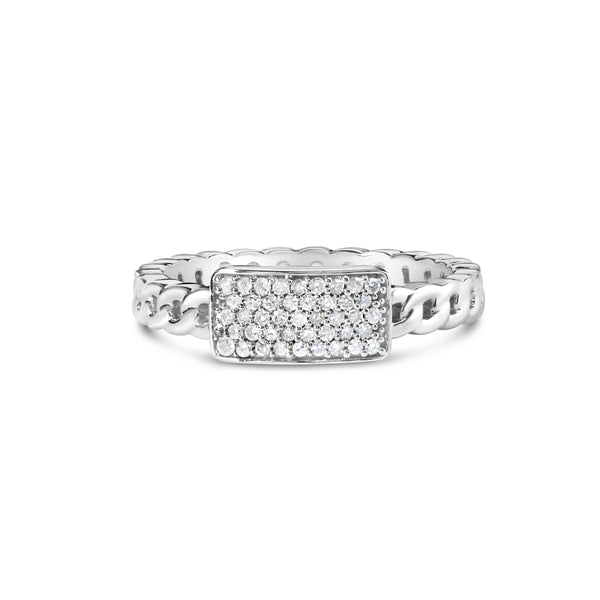 .925 Sterling Silver 1/5 Cttw Diamond ID and Cuban Link Band Ring (I-J Color, I2-I3 Clarity) - Ring Size 6