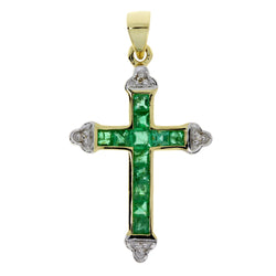 .69ct Emerald Cross Religious Pendant 10KT Yellow Gold