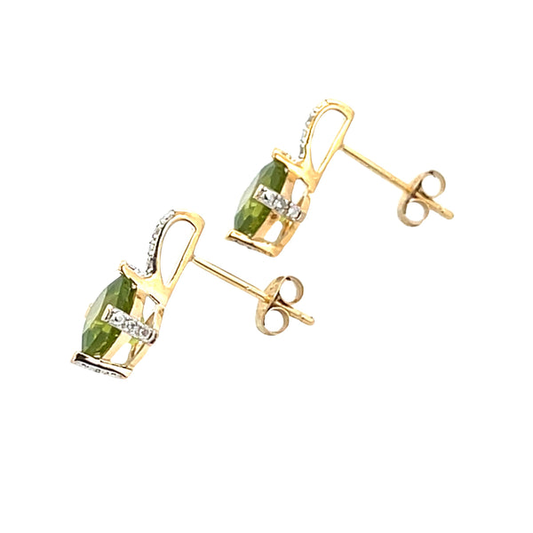 1.44ct Peridot Diamond Earrings 14KT Yellow Gold