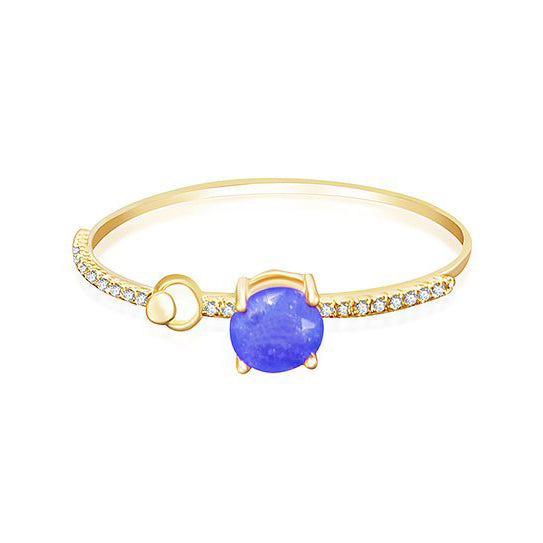 Gold-Tone Bangle Bracelet with 10mm Blue Corundum and Cubic Zirconia