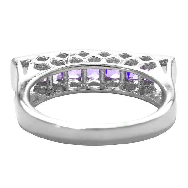 Sterling Silver with Natural Amethyst Flat Top Seven Stone Band Ring