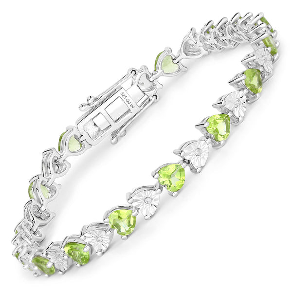 6.74 Carat Genuine Peridot and White Diamond .925 Sterling Silver Bracelet