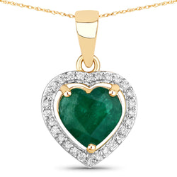 1.38 Carat Genuine Zambian Emerald and White Diamond 14K Yellow Gold Pendant