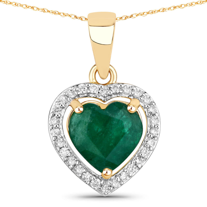 1.38 Carat Genuine Zambian Emerald and White Diamond 14K Yellow Gold Pendant