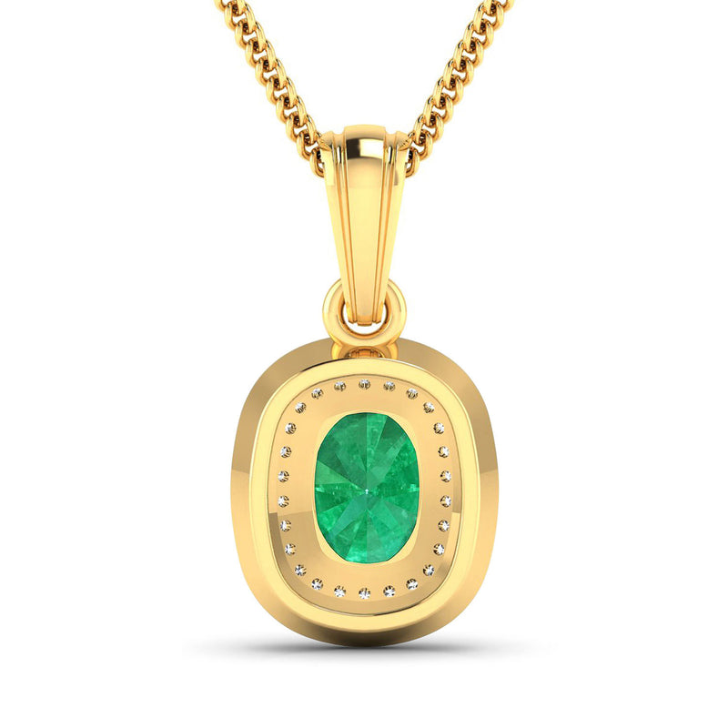 1.50 Carat Genuine Zambian Emerald and White Diamond 14K Yellow Gold Pendant