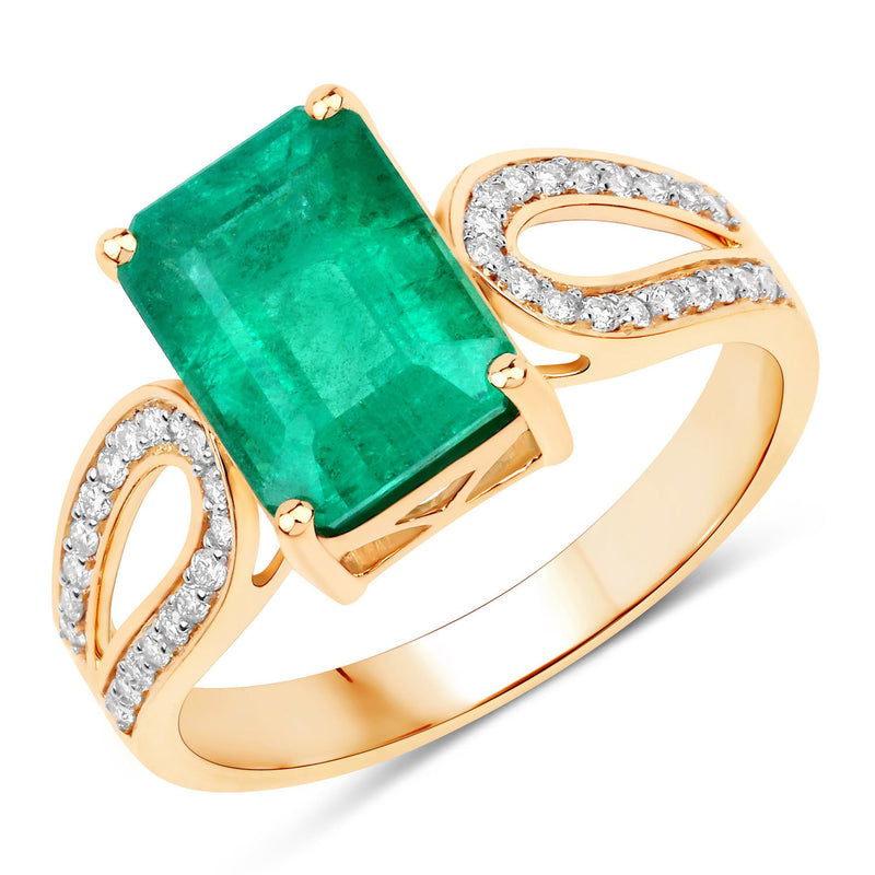 IGI Certified 2.80 Carat Genuine Zambian Emerald and White Diamond 14K Yellow Gold Ring