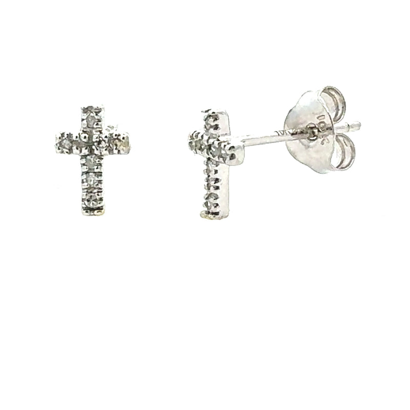 Natural .05ct Diamond Cross Earrings 10KT White Gold