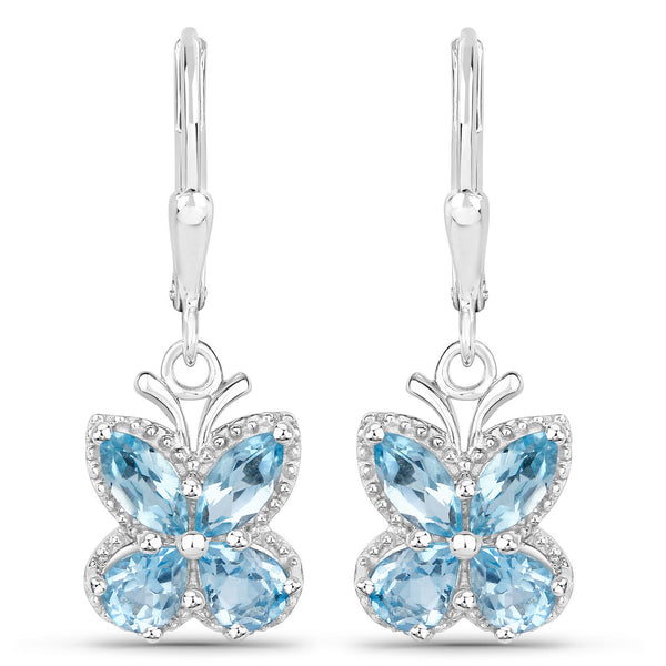 2.72 Carat Genuine Swiss Blue Topaz .925 Sterling Silver Earrings