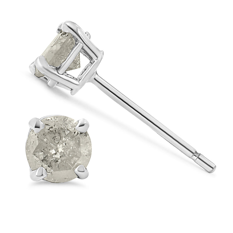 .925 Sterling Silver 1/2 Cttw 4-Prong Round-cut "Salt and Pepper" Diamond Classic Stud Earrings (I-J Color, I3 Clarity)