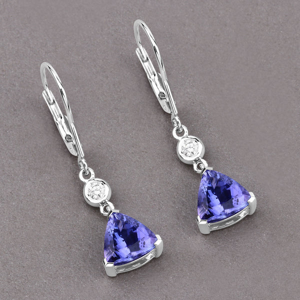 4.44 Carat Genuine Tanzanite and White Diamond 14K White Gold Earrings