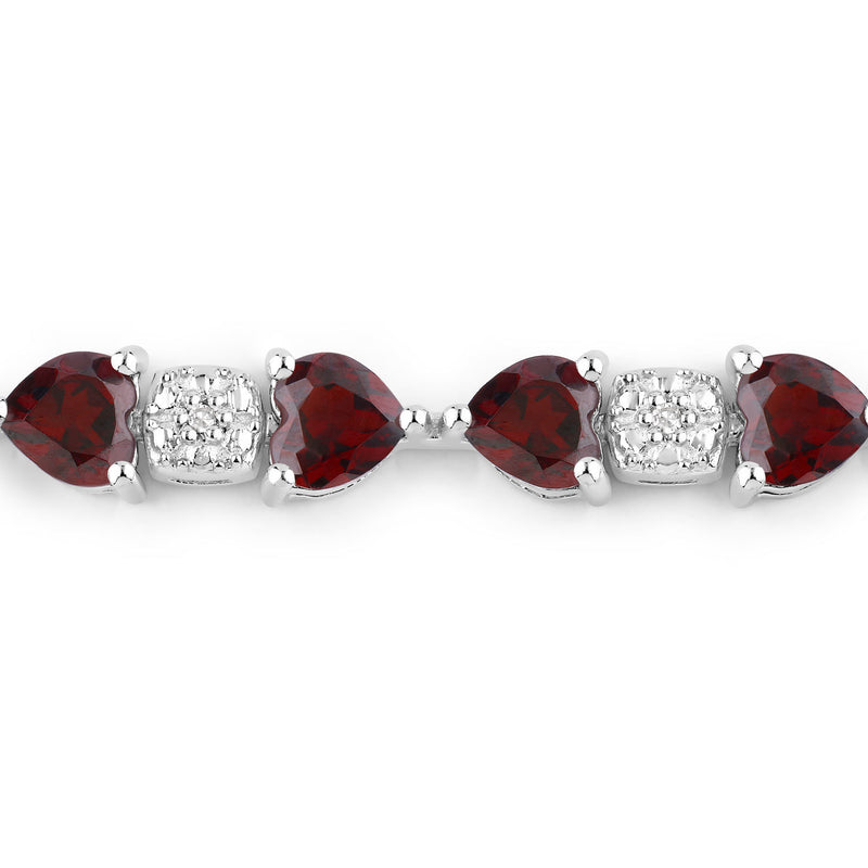 11.10 Carat Genuine Garnet and White Diamond .925 Sterling Silver Bracelet