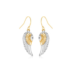 Two-Tone Wing Drop Earrings in 10K Gold