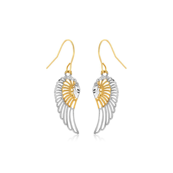 Two-Tone Wing Drop Earrings in 10K Gold