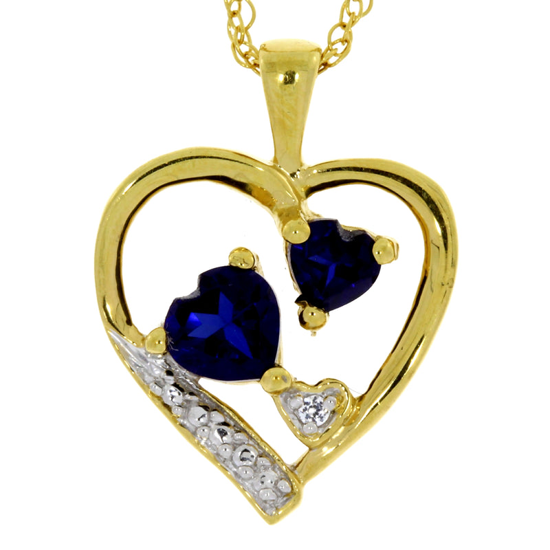 Created Sapphire Heart Love Pendant Sterling Silver