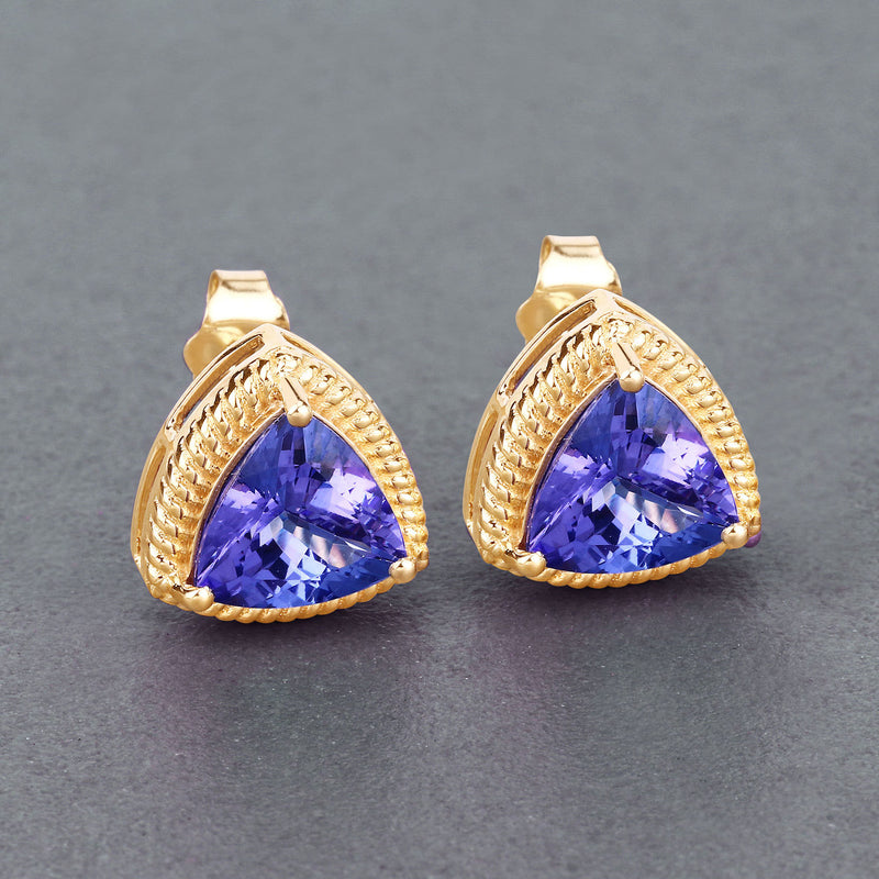 4.24 Carat Genuine Tanzanite 14K Yellow Gold Earrings