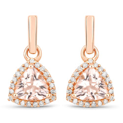 0.82 Carat Genuine Morganite And White Diamond 10K Rose Gold Earrings