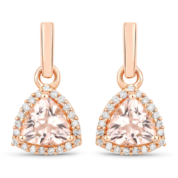 0.82 Carat Genuine Morganite And White Diamond 10K Rose Gold Earrings