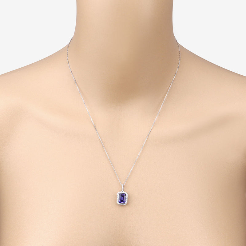 3.56 Carat Genuine Tanzanite and White Diamond 14K White Gold Pendant