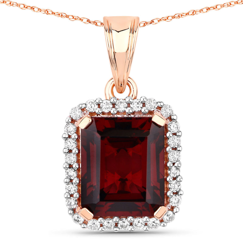 8.13 Carat Genuine Rhodolite and White Diamond 14K Rose Gold Pendant