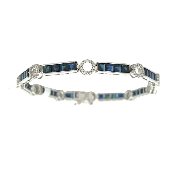 8.27ct Sapphire Diamond Tennis Bracelet 14KT White Gold